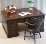 Antique Mahogany Partners Desk and Matching Chair