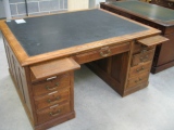 Antique Oak Partners Desk - Before Restoration