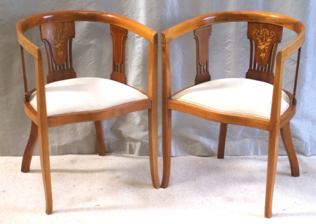CLICK TO VIEW GALLERY - Antique Chairs - Pair Antique Inlaid Tub Chairs
