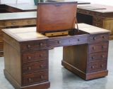 CLICK FOR FULL DETAILS - Antique Lift Top Mahogany Pedestal Desk